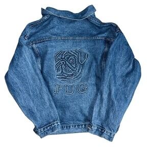 TYCA Vintage 90s Pug Embossed Denim Trucker Jacket USA Made | Men's M